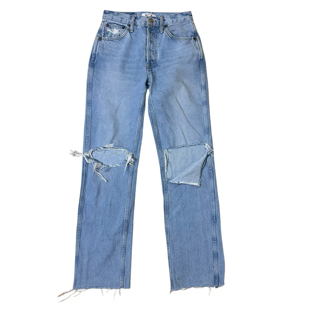 Re/Done 90’s High Rise Loose Distressed Light Wash Button Fly Jeans 24 (27x31)